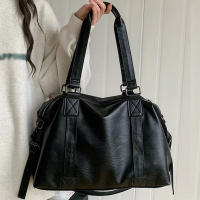 Bolso De Hombro Grande Para Mujer En Cuero Suave De Color Sólido Negro Bolso De Compras Grande Bolso De Viaje Cruzado Tote Para Dama - details 0