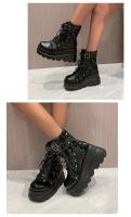 Botas De Mujer 2024 Otoño Botas De Tobillo Con Plataforma Y Tacón Alto Diseño De Moda Zip Cosplay Zapatos Para Mujer Botas Cortas De PU Con Cierre De Lazo - details 9