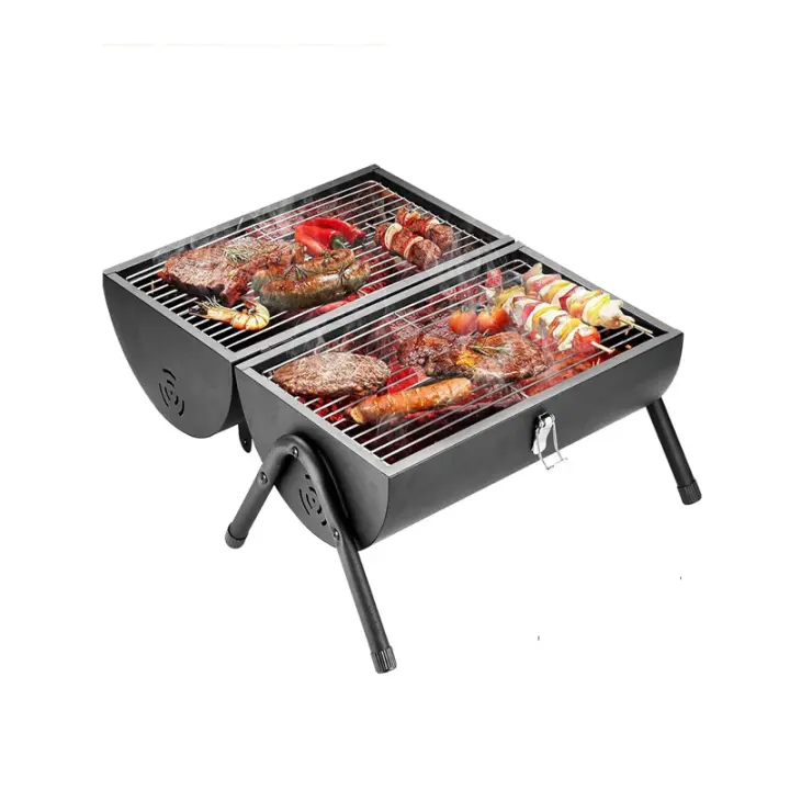 Parrilla de carbón de Barril portátil de Doble Cara, Parrillas de carbón para Barbacoa al Aire Libre, Barbacoa de Acero Inoxidable, Cubos de Barbacoa portátiles, Barbacoa Doble, Barbacoa Multifuncional de Escritorio, Bandeja de Barbacoa - 1