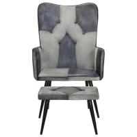 vidaXL Sillón con reposapiés cuero auténtico Marrón, Marrón oscuro, Gris Sillon Dormitorio Sillon Comodos Silla Relax Sillón Sofá - details 3