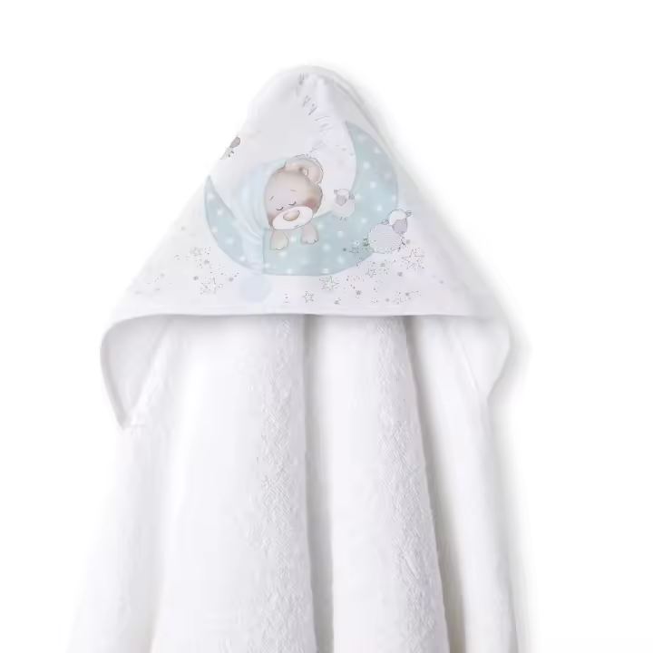 Interbaby capa de baño de 1metro x 1metro con capucha y babero azul/ verde BEAR SLEEPING - 1