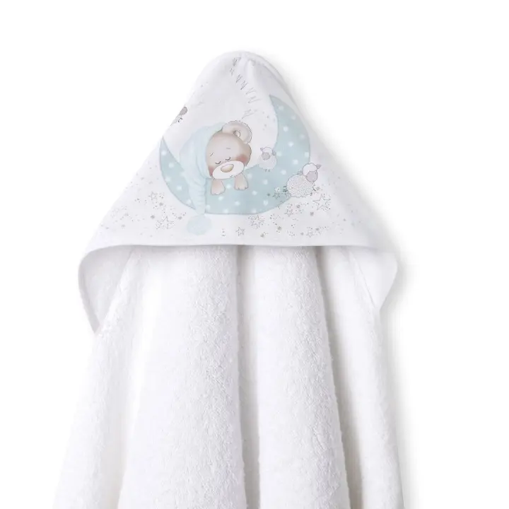 Interbaby capa de baño de 1metro x 1metro con capucha y babero azul/ verde BEAR SLEEPING - 1