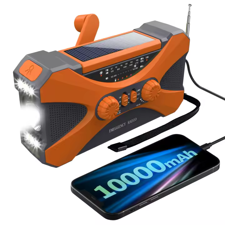 【10000mAh】 Radio de emergencia solar de manivela, radio meteorológica NOAA de múltiples fuentes de alimentación,linterna, lámpara de lectura, cargador de teléfono móvil, alarma SOS, radio AM/FM/WB portátil con conector para auriculares (verde) - 1
