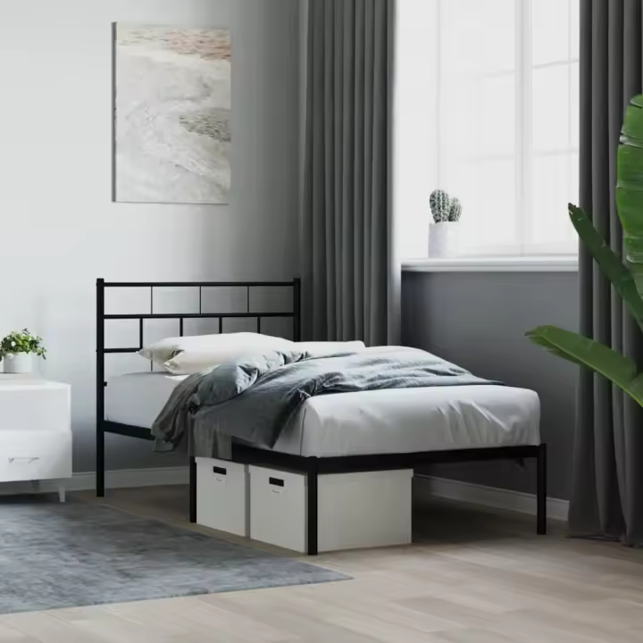 Estructura cama sin colchón con cabecero metal negro 90x200 cm - 1