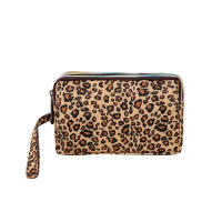 Bolso De Maquillaje Para Mujer En Amarillo Con Patrón De Leopardo Caja De Cosméticos De Tres Capas Bolso De Viaje Monedero Pequeño De Nylon Estilo Fashion - details 0