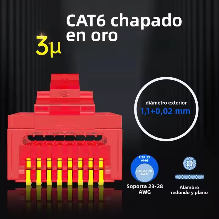 AMPCOM RJ45 Plug Cat6 Passthrough Connectores Fácil De Triturar Conector Modular Para Red Cable UTP Aislado Herramienta De Cableado De Computadora - 1