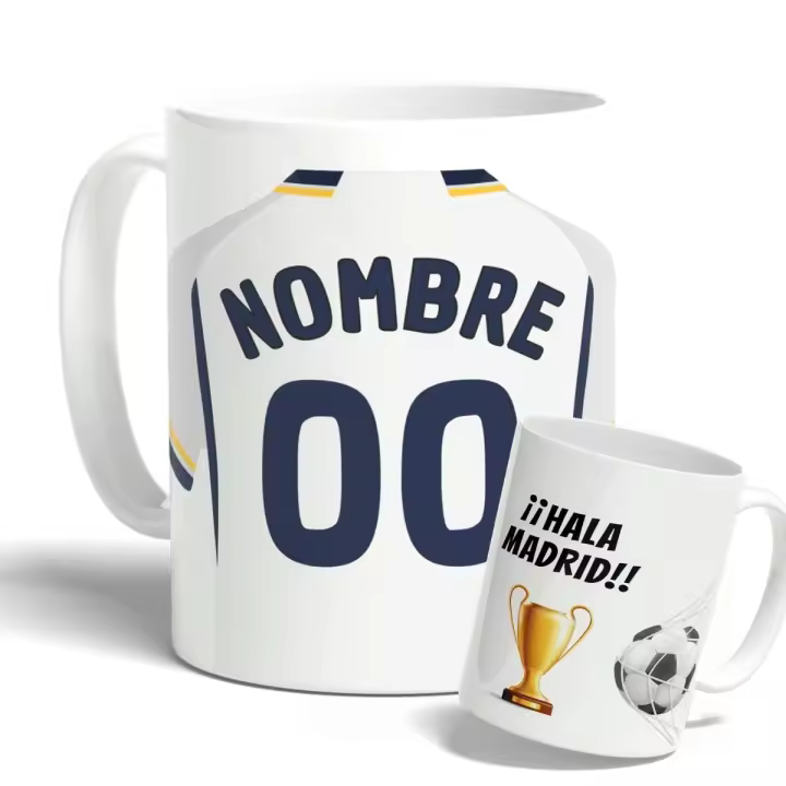 DEREGALOOS Taza de Fútbol Personalizada del F.C Real Madrid para forofos y aficionados - 1