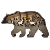 Wolf Totem Decorativo De Madera Vacío Navidad Animal Creatividad Adorno De Escritorio Para Coche Decoración LED Para Sala De Estar - details 3