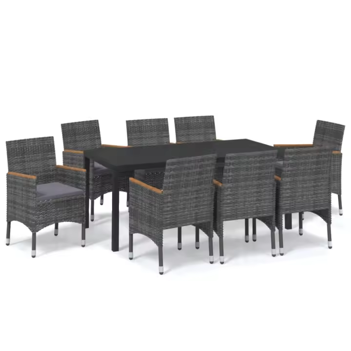 vidaXL Set de muebles jardín 9 pzas con cojines ratán sintético gris - 1