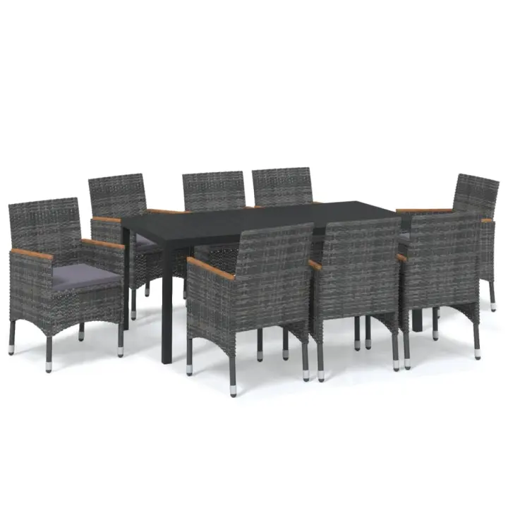 vidaXL Set de muebles jardín 9 pzas con cojines ratán sintético gris - 1