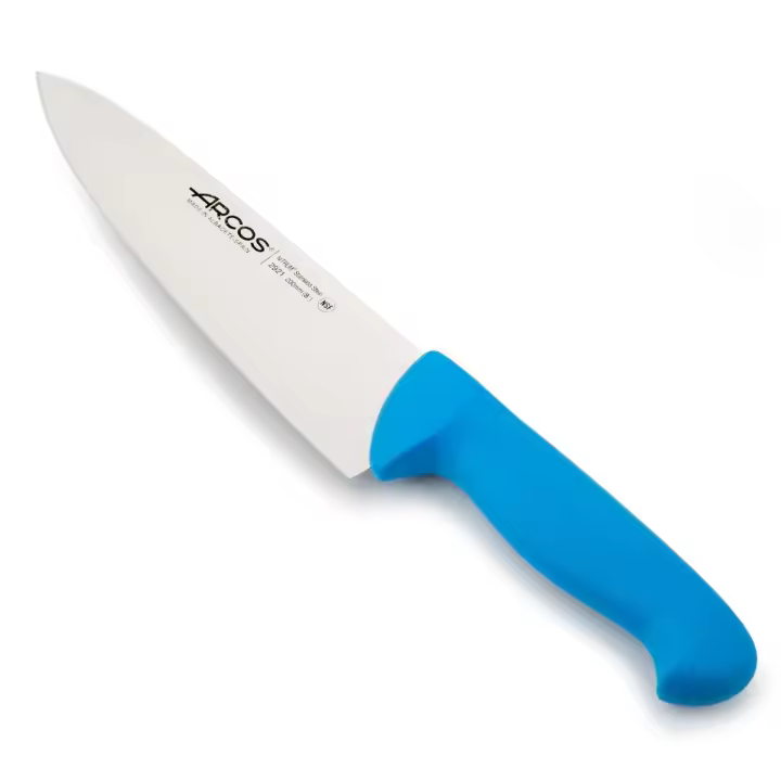 Arcos Cuchillo Cheferies 2900 - Hoja Acero Inoxidable Nitrum 8" con mango polipropileno azul - Ergonómico y plateado para uso pesado -istema identificación color para una mejor higiene. - 1