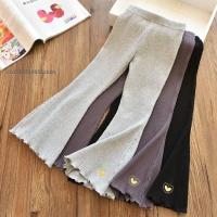 Pantalones De Pierna Ancha Para Niñas Sonkpuel Verano 2025 Pantalones Casuales Elásticos Para Niños Con Bordado De Corazón Ajustados Talla True mid Waist Estilo Bootcut Jeans - details 3