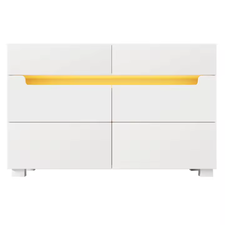 Cómoda, aparador de Madera with 6 bolsitos, iluminación LED (control por APP), Armario multicuonal para Sala de estar y dormitorio, 71x120x40 cm - 1