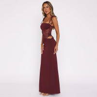 Vestido Larguísimo De Verano Para Mujer En Malla Transparente Con Encaje Y2K Sin Mangas Y Espalda Descubierta Sexy Bodycon Streetwear Polyester Elástico - details 1