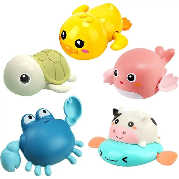 Lindos juguetes de piscina con mecanismo de relojería de animales, juguetes de baño para bebés de 1 a 3 años, juguetes de baño de agua para niños y niñas, juego de 5 - 1