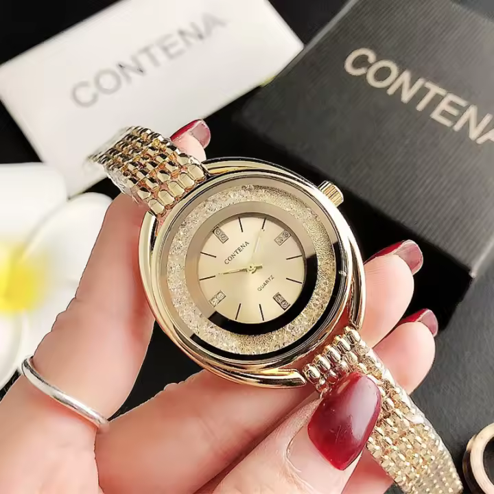 Reloj De Mujer De Lujo Con Rhinestone Y Diamantes En Acero Inoxidable Reloj De Cuarzo Fashion Gold Contena Quartz Wristwatches - 1