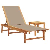 vidaXL Tumbona con mesa madera maciza de acacia y textileno Negro, Crema, Gris Sillas de Exterior Ideal para jardín, playa, piscina, terraza Tumbona Piscina Tumbonas Playa Tumbonas Jardín Exterior - details 4