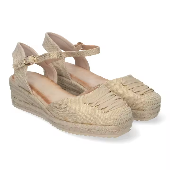 PuntoSalao Sandalias de cuña media en yute para mujer color apricot CF-2363 - 1