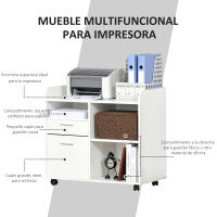Vinsetto Armario para Impresora Carro Multifuncional de Oficina con 3 Compartimentos 2 Cajones para Archivos Estante Ajustable Ruedas con 2 Frenos 80x40x72 cm - details 2