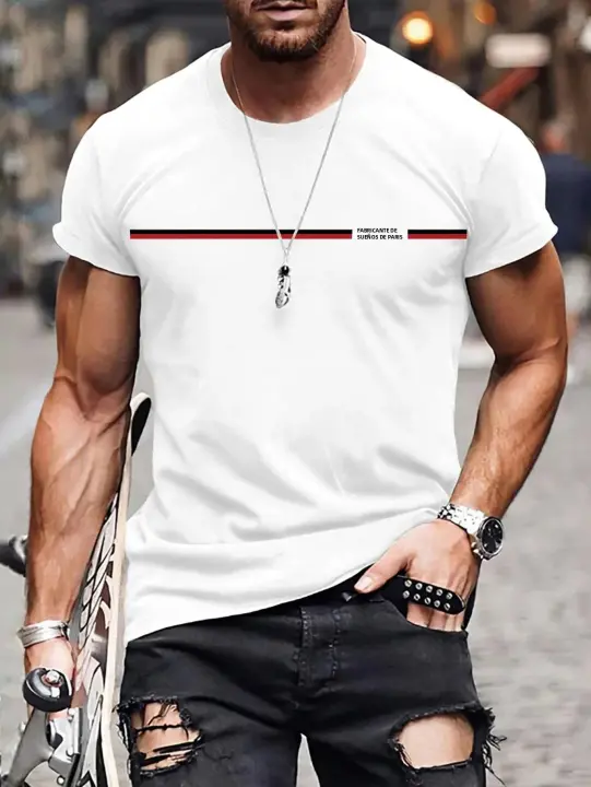 Camiseta De Verano Para Hombre Algodón 100% Estilo Casual Ajustada Con Estampado De Letras PARIS Manga Corta Cuello Redondo Top Deportivo - 1
