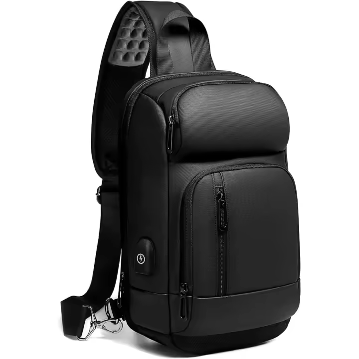 Bandolera Cruzada Hombre Bolso Pecho Grande Impermeable with USB Bolso para Vida Diaria Cycling Caminar Viaje y Trabajar-Negro - 1