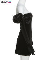 Vestido De Veludo Sin Espalda Para Mujer Con Guantes Nublados Bodycon Elástico Romántico Francesa Para Fiesta De Cumpleaños Vacaciones Streetwear - details 2