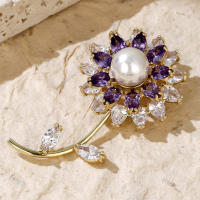 Broche De Flor Dorada Con Zirconia Joyería De Novia Lujo Accesorios Para Mujer Regalos Para Damas De Honor Adornos Elegantes Para Bodas - details 21