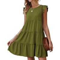 Vestido Mini Elegante Para Mujer Con Volantes Estilo Harajuku Casual Sin Mangas Cuello Redondo A-Line Vintage Para Playa Y Fiestas - details 14