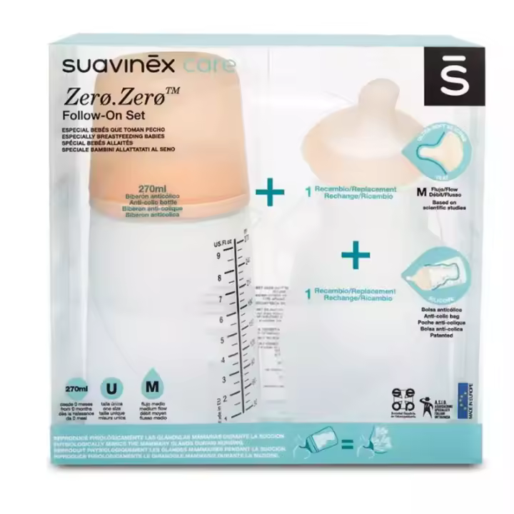 Set Suavinex Follow Biberón Zero Zero 270ml y recambio - 1