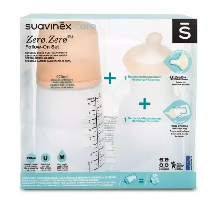 Set Suavinex Follow Biberón Zero Zero 270ml y recambio - 1