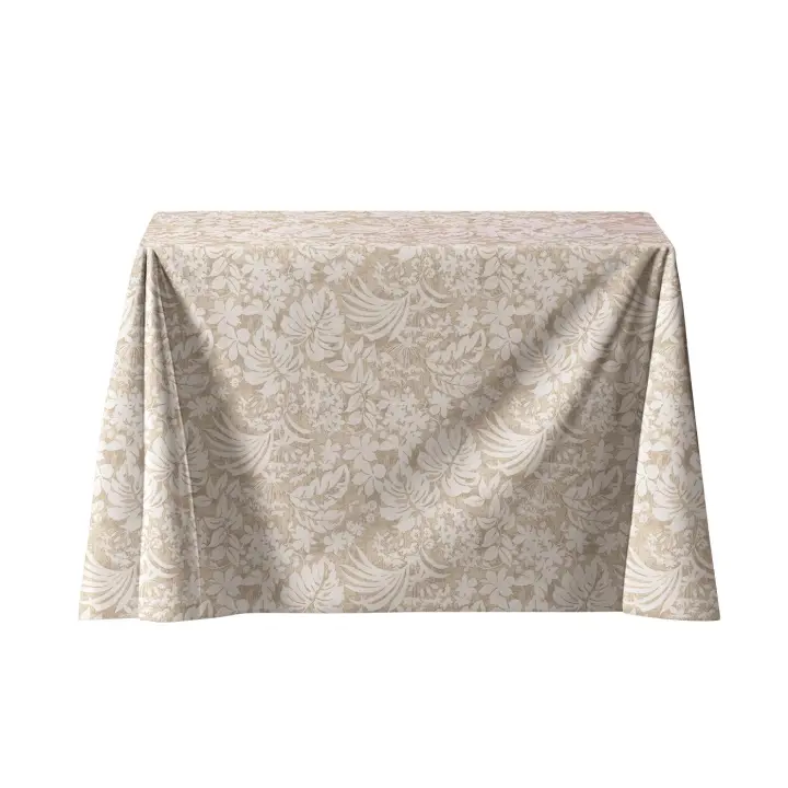 LaFábricadelasTelas - Falda Mesa Camilla Rectangular y redonda  Loneta estampada flores y hojas algodón color beige . Faldón Faldilla enagüilla. - 1
