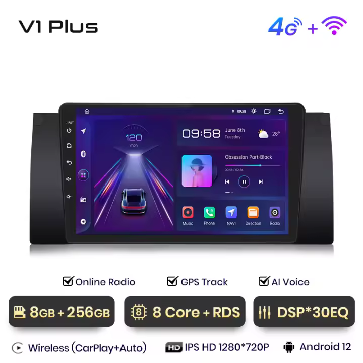 Junsun Radio Coche para BMW E53 Inalámbrico CarPlay Android Auto AI Voice 2 din Pantalla Coche Android Auto Multimedia Navegación GPS Auto radio - 1