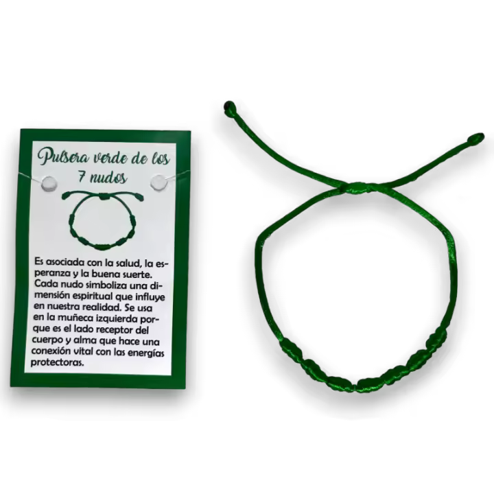 Pulsera 7 Nudos Cuerda Verde - HOSTENATURA Salud, Esperanza y Buena Suerte. - 1