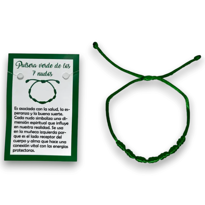 Pulsera 7 Nudos Cuerda Verde - HOSTENATURA Salud, Esperanza y Buena Suerte. - 1