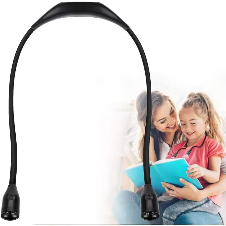 Luz de lectura para el cuello con 3 niveles de brillo ajustable, 4 luces LED nocturnas, cable USB, manos flexibles recargables - 1