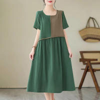 ZANZEA Vestido Midi De Manga Corta Para Mujer Estilo Retro Patchwork Largo Cuello En V Vestido Casual De Verano Sin Ajuste - details 1