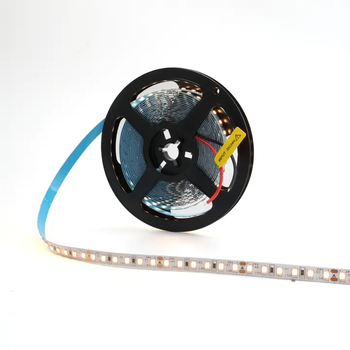 ALPINALUZ Tira LED 24V DC, 50W (10W/m), 8mm ancho, 120 LEDs SMD2835/m, monocolor, corte cada 5cm, IP20, rollo de 5 metros - 1