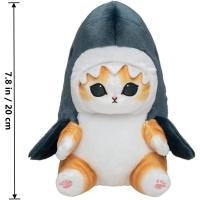 Cute Shark Cat Plush Toy, 8'' Cat Face Shark Plush Animal Dolls, Kawaii Soft Plush Cat Shark Pillow for Boys (Blue) (FMY) - details 0