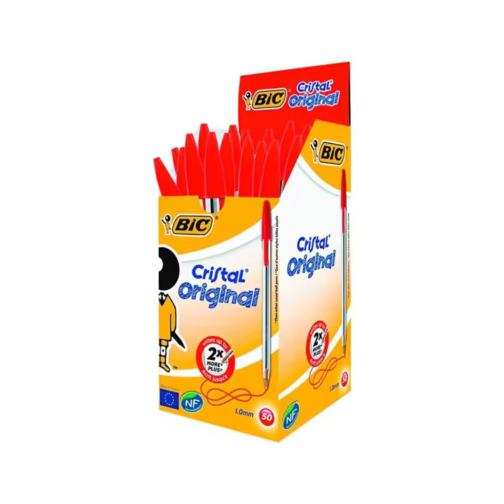 CAJA 50 UNIDADES BOLÍGRAFO BIC CRISTAL ORIGINAL ROJO - 1