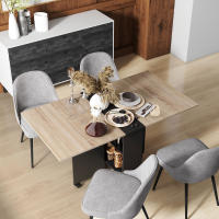 HOMCOM Mesa Plegable de Comedor Mesa de Cocina Plegable con Ruedas Alas Abatibles y Estantes Mesa Plegable para 4-6 Personas 75x140x74 cm Natural y Negro - details 1