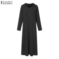 ZANZEA Vestido De Capucha Con Cuello V Y Manga Larga Estilo Casual Para Mujer Dress Maxi Otoño Invierno Cuello Redondo Suéter Drop-shoulder - details 4