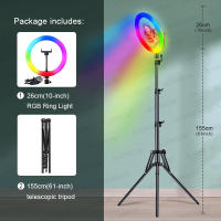 Anillo De Luz RGB Selfie 10in 26cm Con Trípode Telescópico Y Soporte Para Teléfono Lámpara De Relleno De Maquillaje Para Fotografía - details 14
