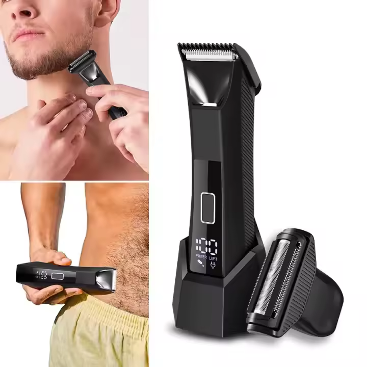 Afeitadora De Cuerpo Y Atrás Para Hombres, Recargable, Doble Cabeza Cerámica Y Placa De Acero Inoxidable, Seco Y Húmedo Para Afeitar El Bikini Y Axilas - 1
