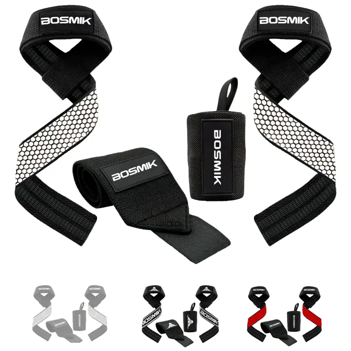 Bosmik Straps Gym Silicona - Muñequeras Gym - Set Correas Levantamiento de Pesas Muñequeras Crossfit - Powerlifting Straps - Regalo Gym - Hombres y Mujeres (Negro (Silicona Blanca - Bosmik)) - 1