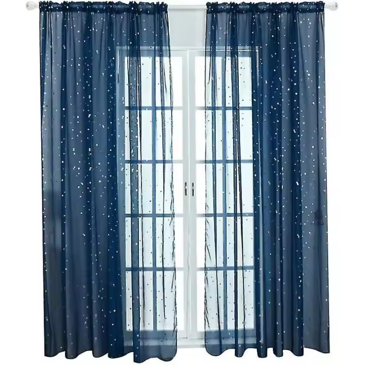 Cortinas de Estrellas, Cortinas Transparentes de Estrellas para Dormitorio, Panel de Cortina de Voile con Estrellas Brillantes (100x200CM, Azul Marino) - 1