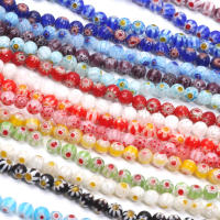 63pcs 6mm Murano Lampwork Perlas Redondas De Vidrio Pintado Con Flores Para Fabricación De Joyas Pulseras Collares Accesorios - details 0