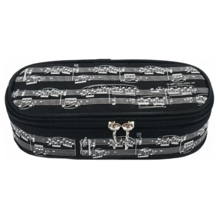Estuche Escolar Lujo Agifty P-1032 Negro Partituras Blancas - 1