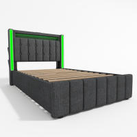 Cama Upholsted Función de carga USB Type C Iluminación LED Y 2 cartuchos, Cama Juvenil 90x200 cm Cama individual Cama de almacenamiento Estructura de Cama Con base de listones de Madera, gris (with colchón) - details 6