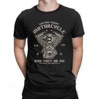 Camiseta De Motociclista Para Hombres Diseño Divertido Con Motor Y Palabras 'Ride Fast Or Die' Corta Manga Estilo Biker 100% Poliéster - details 1