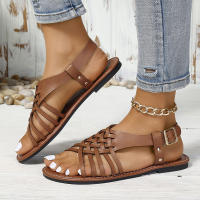 Sandalias Planas De Cuero PU Retro Para Mujer Talla Grande 43 Antideslizantes Ligeros Para Playa Verano Con Hebilla - details 1